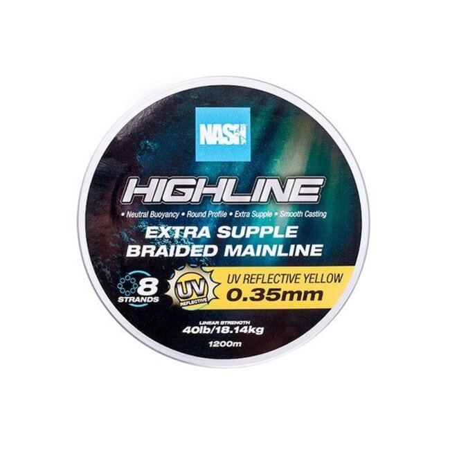 Nash Highline Tresse extra souple - Jaune Uv - 1200m
