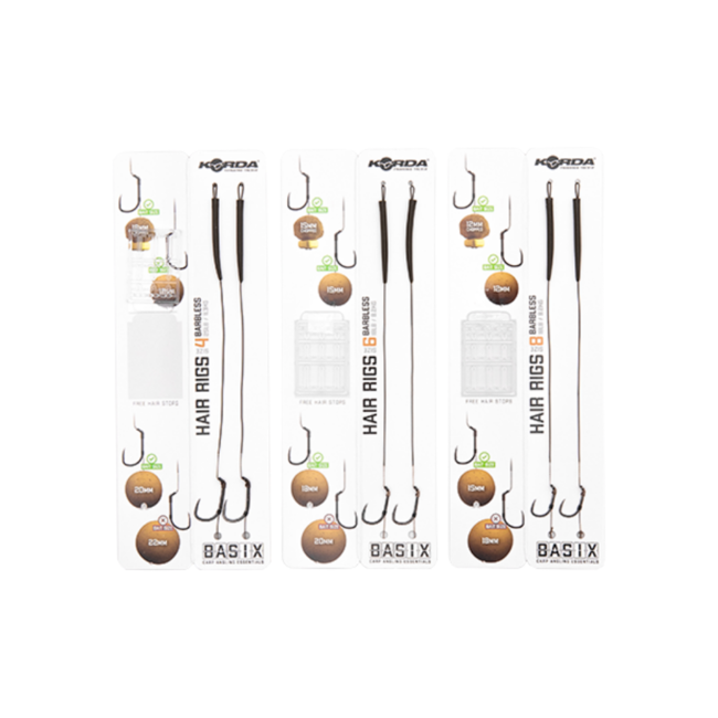 Korda Basix Hair Rigs - Wide Gape - Barbless (2 pièces)