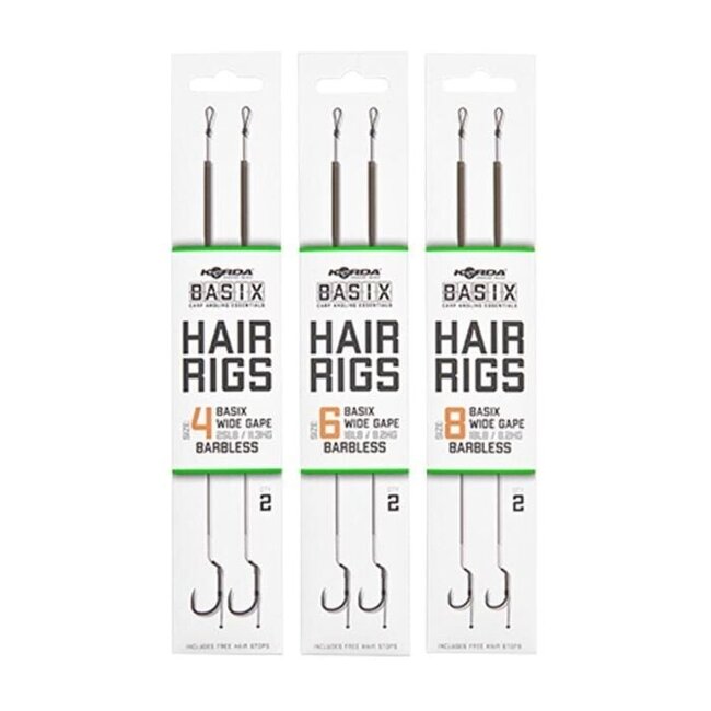 Korda Basix Hair Rigs - Wide Gape - Barbless (2 pièces)