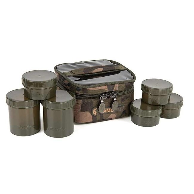 FOX Camolite 6 Pot Hookbait Case - Sacoche à hameçons résistante à l'eau avec 6 pots en Fox Camo