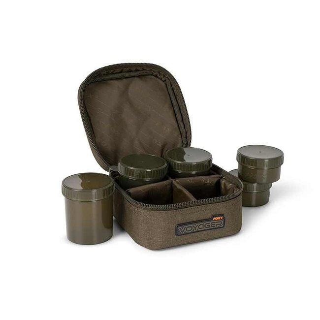 FOX Voyager 6 Pot Hookbait Case pour le stockage des hameçons, des dips et des liquides