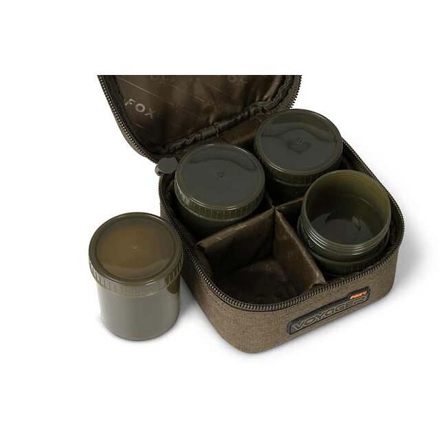 FOX Voyager 6 Pot Hookbait Case pour le stockage des hameçons, des dips et des liquides
