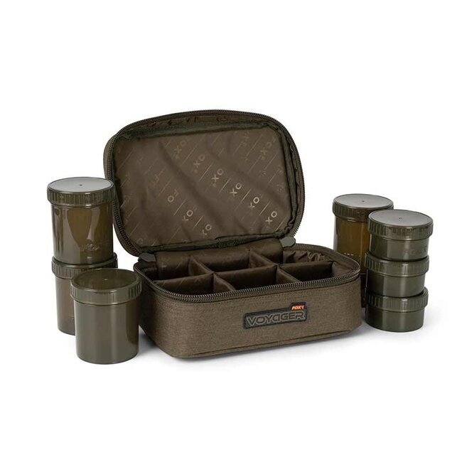 FOX Voyager 8 Pot Hookbait Case avec huit pots étanches et double fermeture éclair