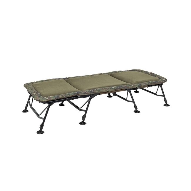 Trakker Lit RLX à 8 pieds - Lit de pêche de luxe avec support lombaire réglable et 8 pieds robustes
