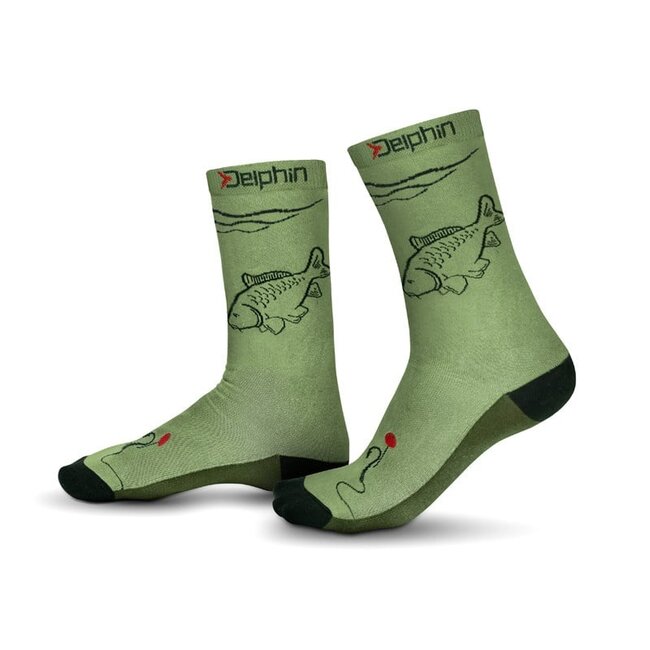 Delphin Happy Fishing - Chaussettes Carpe - Confortables - Taille 41-46 - Vertes