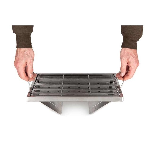 FOX Batterie de cuisine - BBQ pliable - acier inoxydable - pliable - avec sac de transport