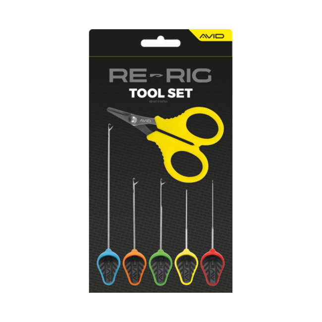 Avid Carp Kit d'outils Re-Rig - 5 aiguilles + ciseaux - Kit d'outils de montage tout-en-un