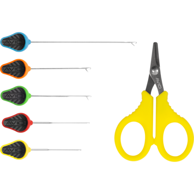 Avid Carp Kit d'outils Re-Rig - 5 aiguilles + ciseaux - Kit d'outils de montage tout-en-un