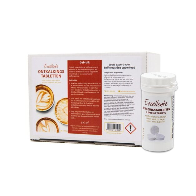 ECCELLENTE Onderhoudspakket – 30 ontkalkingstabletten + 30 reinigingstabletten voor koffiemachines