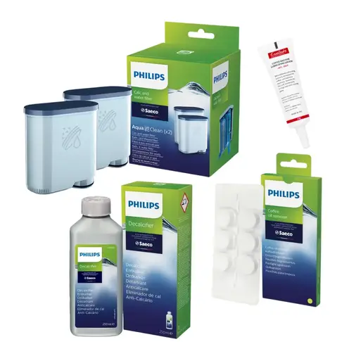 PHILIPS AquaClean onderhoudspakket - 2x kalkfilter, ontkalker, ontvettingstabletten & siliconenvet