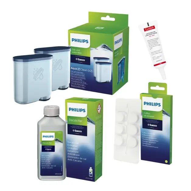 PHILIPS AquaClean onderhoudspakket - 2x kalkfilter, ontkalker, ontvettingstabletten & siliconenvet