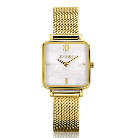 Zinzi Zinzi ZIW1734, Horloge goldplated mini vierkant met meshband