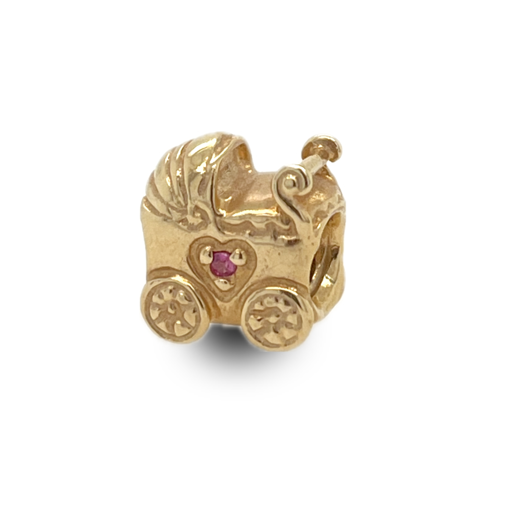 Pandora Pandora, 750409PSA, Charm kinderwagen 14 krt goud