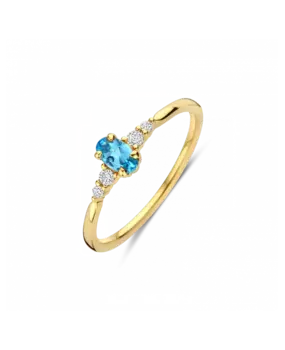 Briljant Briljant 607065013, Ring Swiss Blue Topaas met Briljant 14k geelgoud