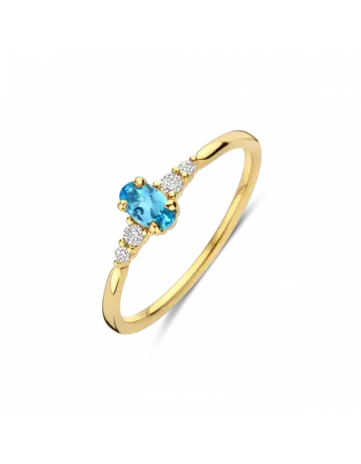 Briljant Briljant 607065013, Ring Swiss Blue Topaas met Briljant 14k geelgoud
