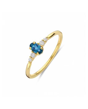 Briljant Briljant 607067013, Ring London Blue Topaas en Briljant 14k geelgoud