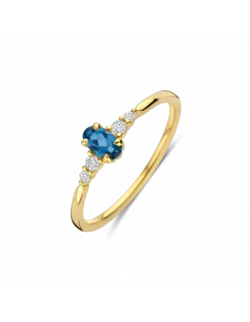 Briljant Briljant 607067013, Ring London Blue Topaas en Briljant 14k geelgoud
