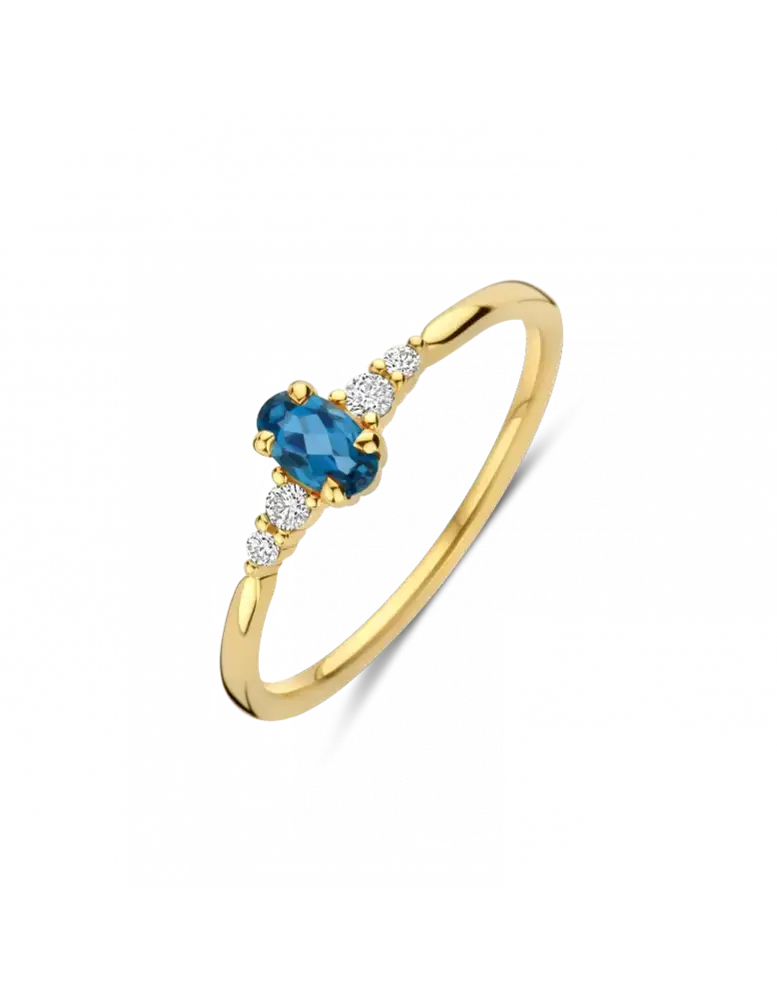 Briljant Briljant 607067013, Ring London Blue Topaas en Briljant 14k geelgoud