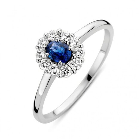 Excellent Jewelry Excellent RP216628-56, 14krt witgouden ring met saffier en briljant