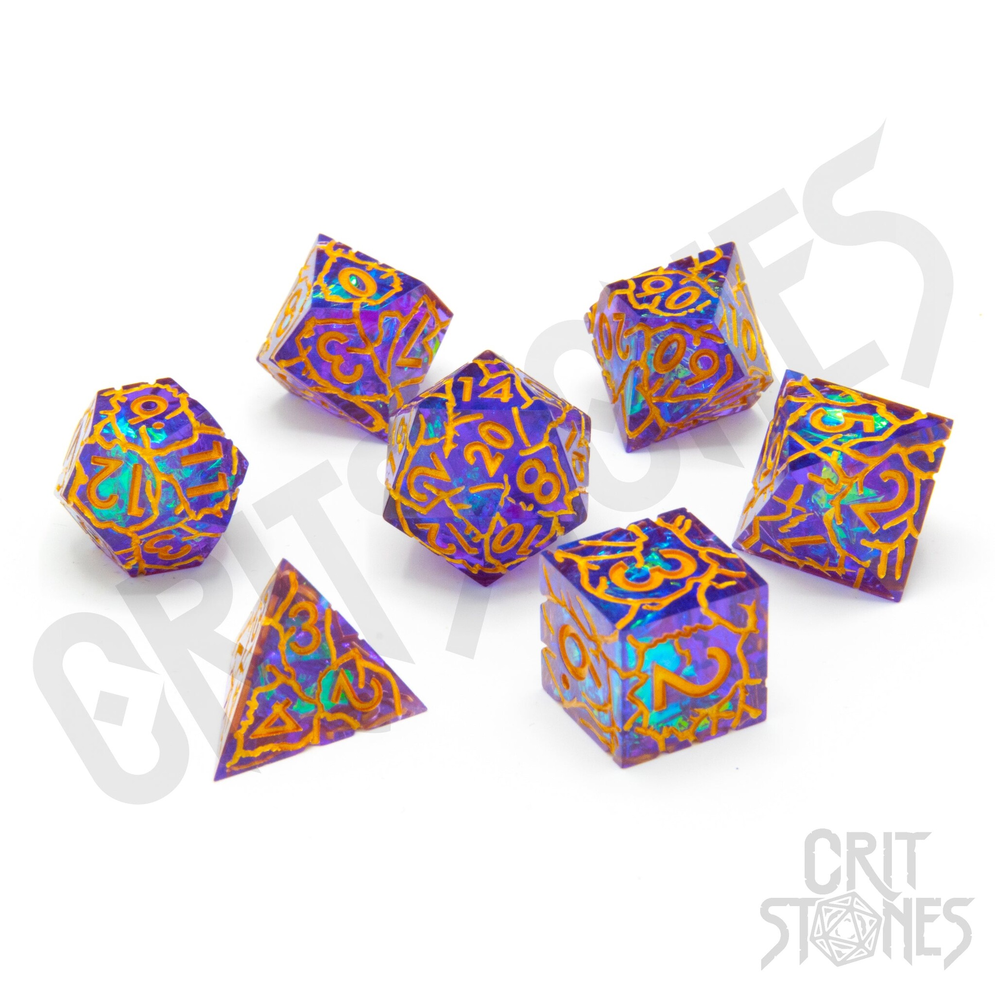 Glassstaff CritStones: Radiant Rune Sharp Edge Resin - RPG Dice Set afbeelding