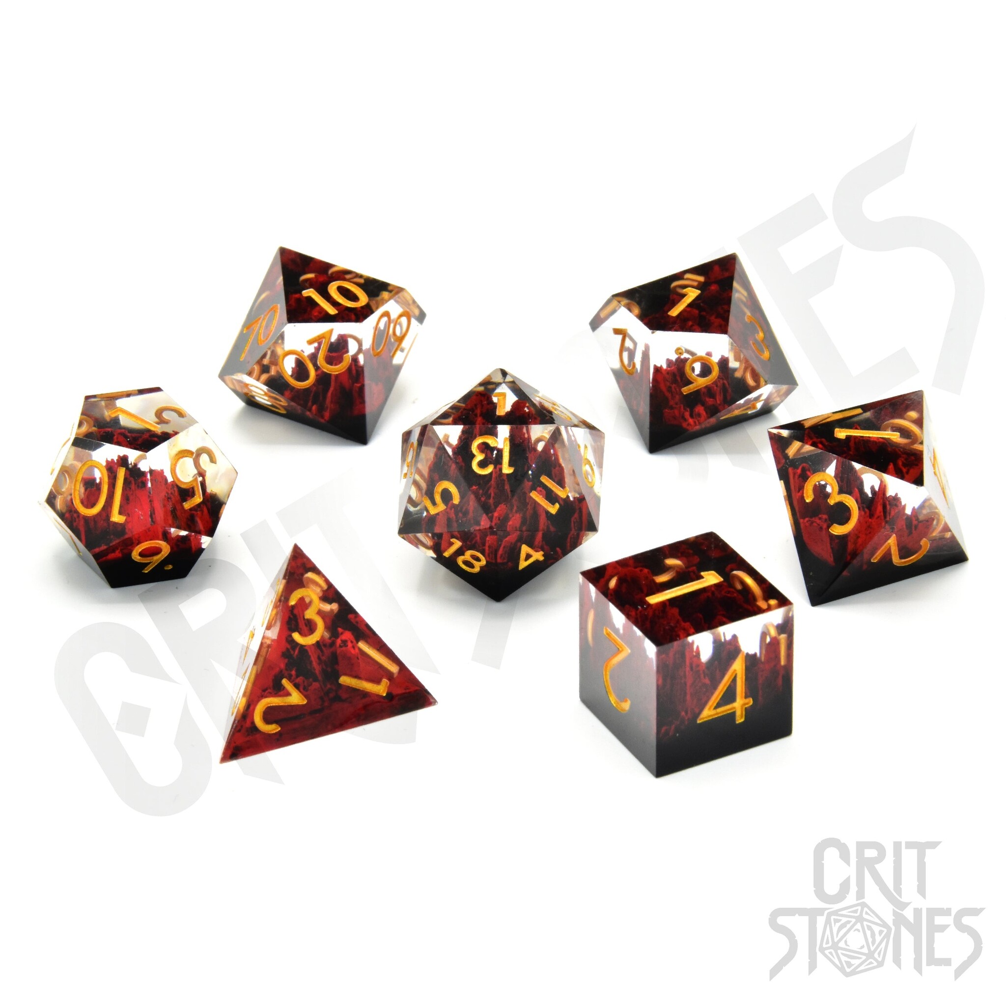 Glassstaff CritStones: Lava Peaks Sharp Edge Resin - RPG Dice Set afbeelding