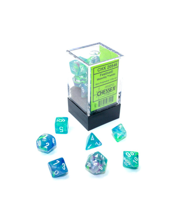 Mini RPG Dice Set: Festive Waterlily/White