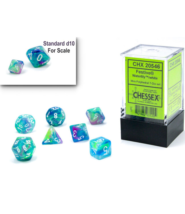 Mini RPG Dice Set: Festive Waterlily/White