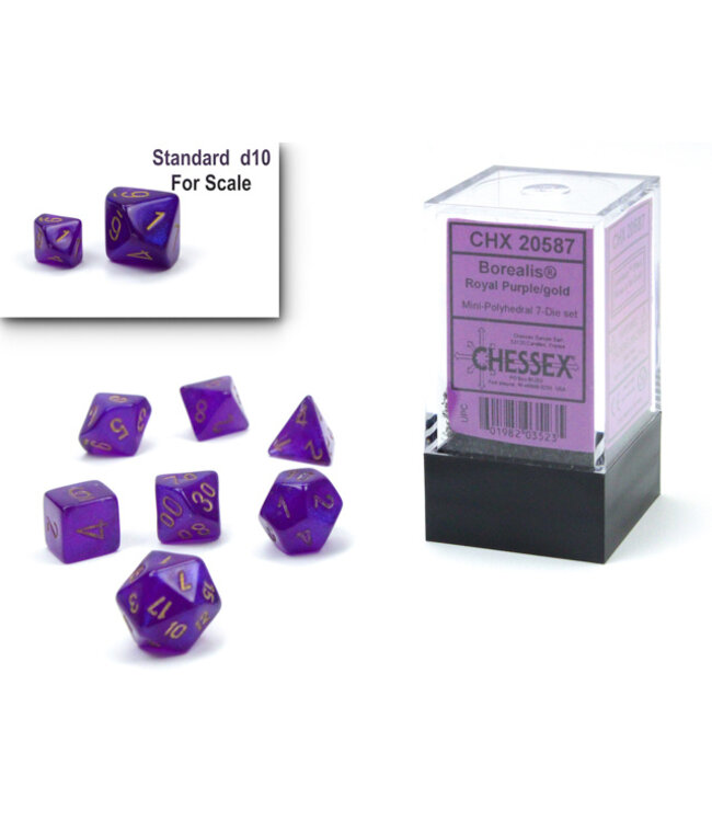 Mini RPG Dice Set: Borealis Royal Purple/Gold