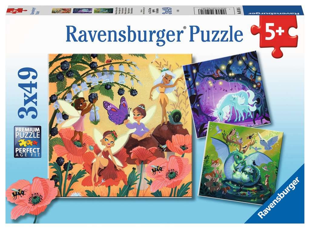 Ravensburger Eenhoorn, Draak en Fee 3 in 1 (3 x 49 Stukjes)