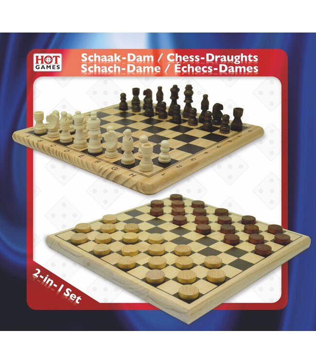 Wooden Printed Chess and Draughts Set (29 x 29 cm)