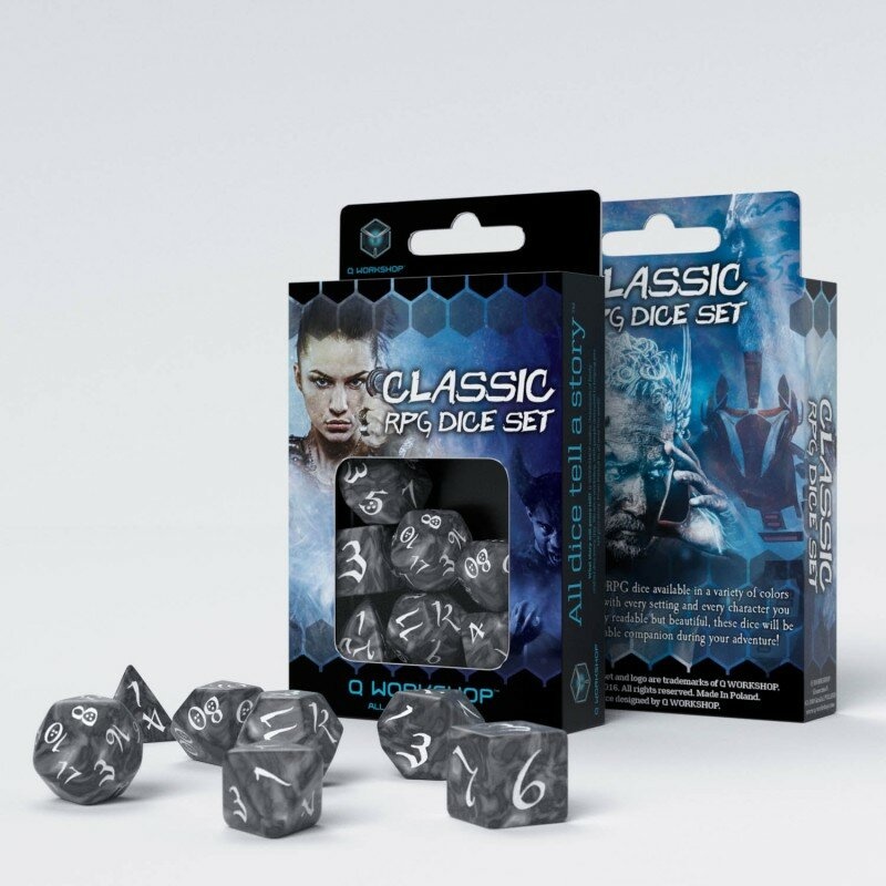Q-Workshop Classic RPG Dice Set: Smoky & White