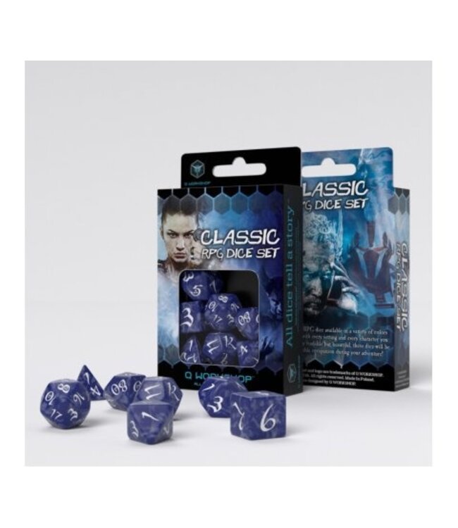 Q-Workshop Classic RPG Dice Set: Cobalt & White