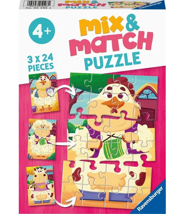 Mix & Match Puzzel: Boerderijvrienden (3x24 Pieces)
