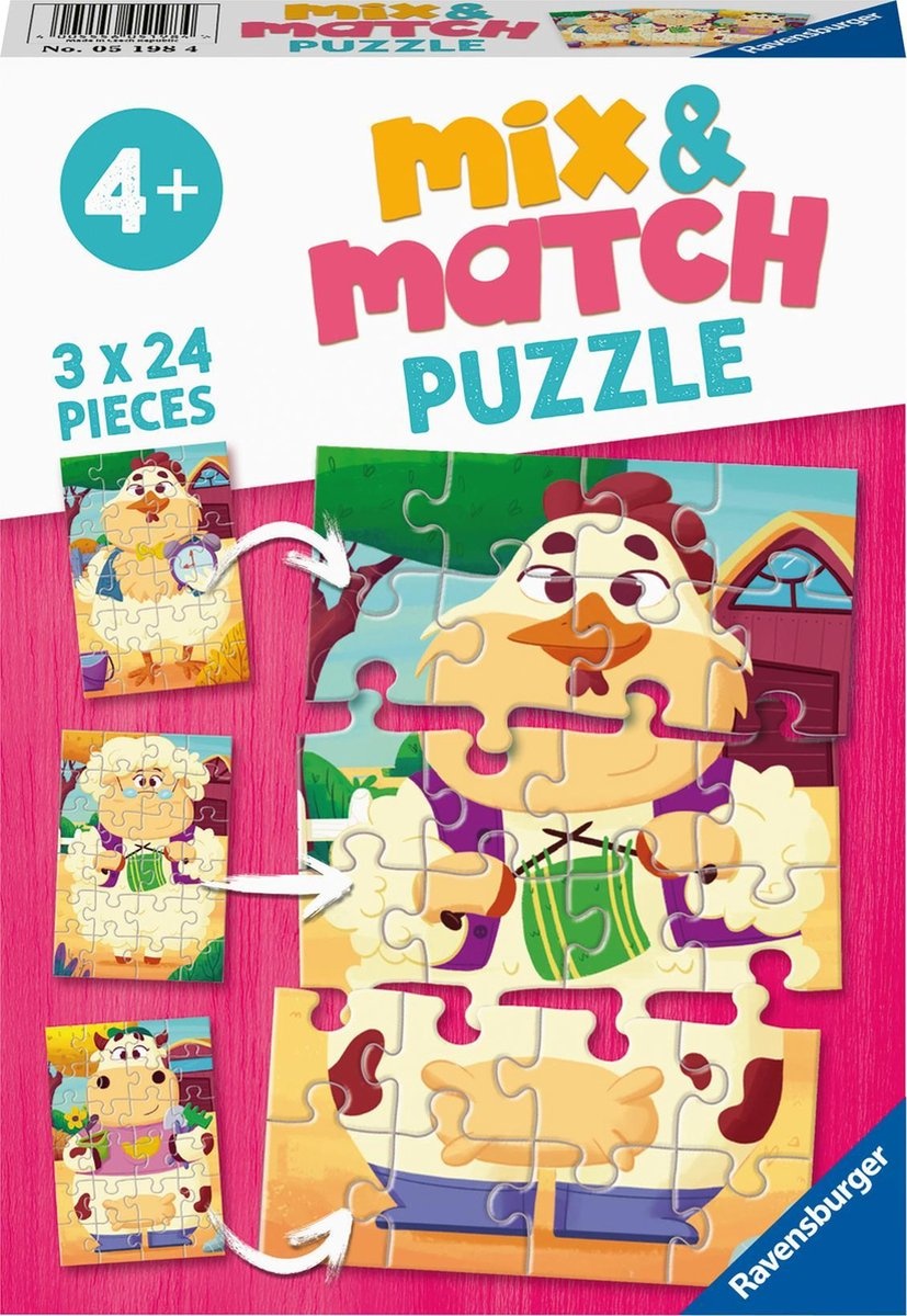 Ravensburger Mix & Match Puzzel: Boerderijvrienden (3x24 Stukjes)