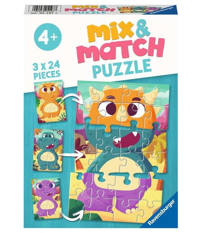 Mix & Match Puzzel: Schattige Dino's  (3x24 Pieces)
