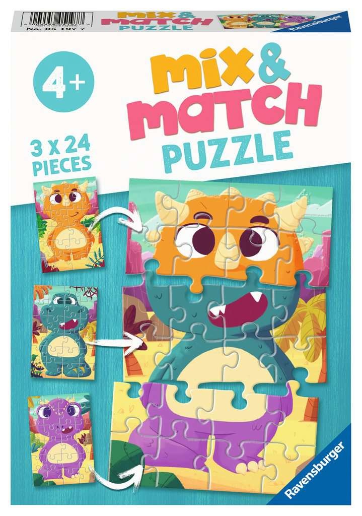 Ravensburger Mix & Match Puzzel: Schattige Dino's (3x24 Stukjes)