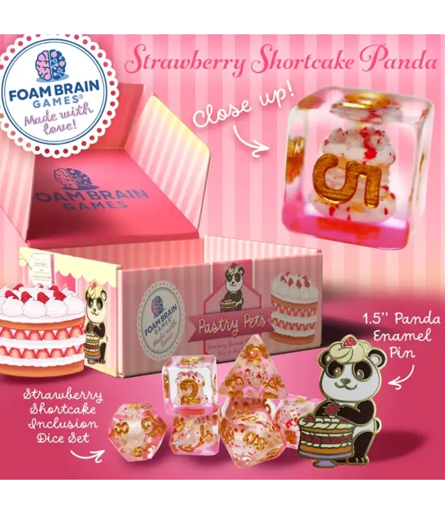 Pastry Pets: Strawberry Shortcake Panda - RPG Dice Set