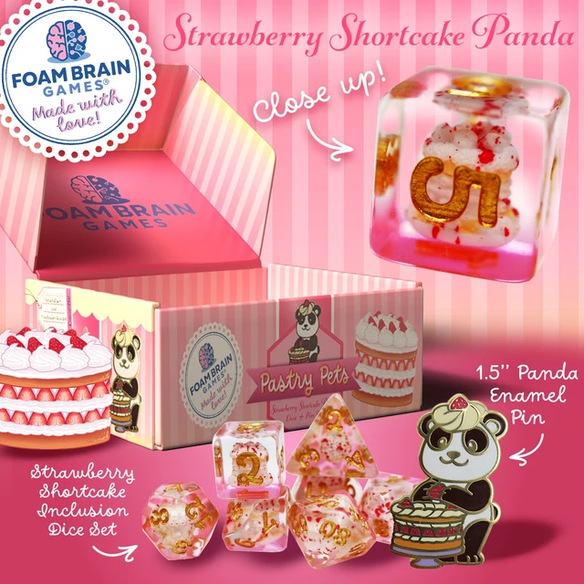 Foam Brain Games Pastry Pets: Strawberry Shortcake Panda - RPG Dice Set