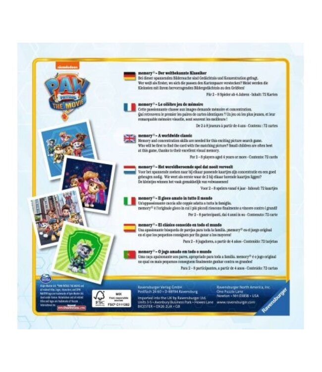 Memory: Paw Patrol the Movie - Kartenspiel