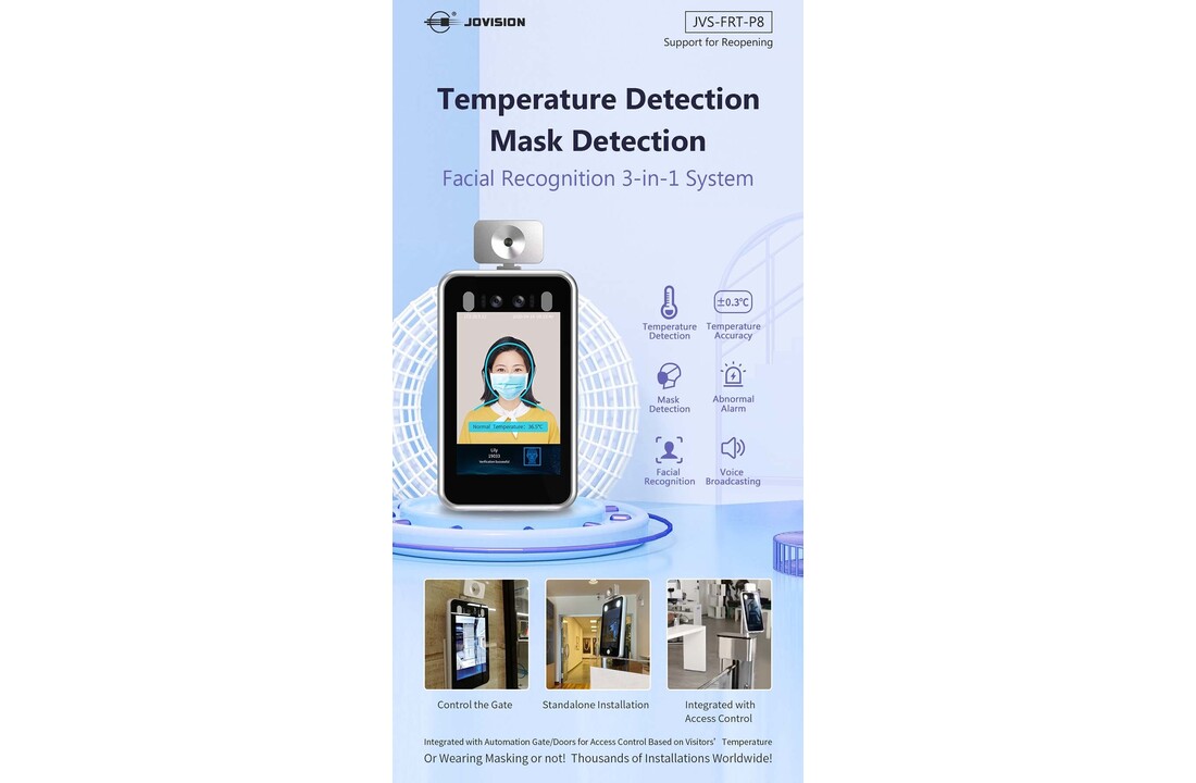 Temperatuur Detectie & Masker detectie & gezichtsherkennings systeem 3-in-1 system