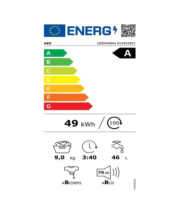 AEG 8000 serie PowerCare Wasmachine voorlader 9 kg LR8594BN4