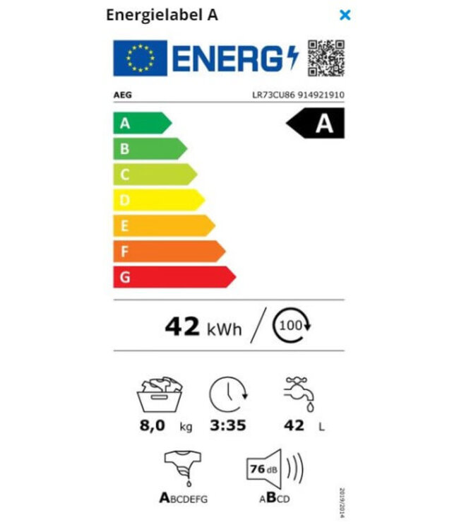 AEG 7000 serie ProSteam® UniversalDose Wasmachine voorlader 8 kg LR73CU86