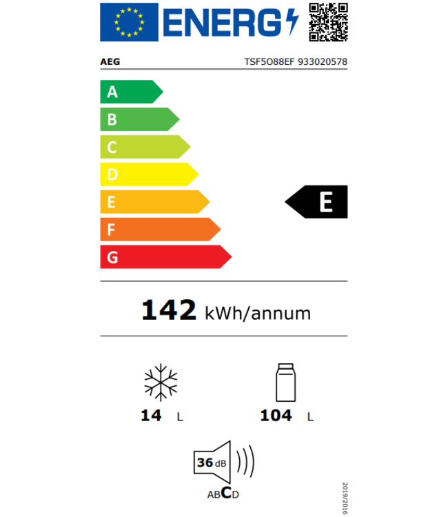 AEG Koelkast inbouw 88 cm TSF5O88EF