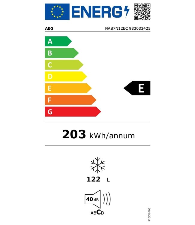 AEG NoFrost Vrieskast inbouw 122.5 cm NAB7N12EC