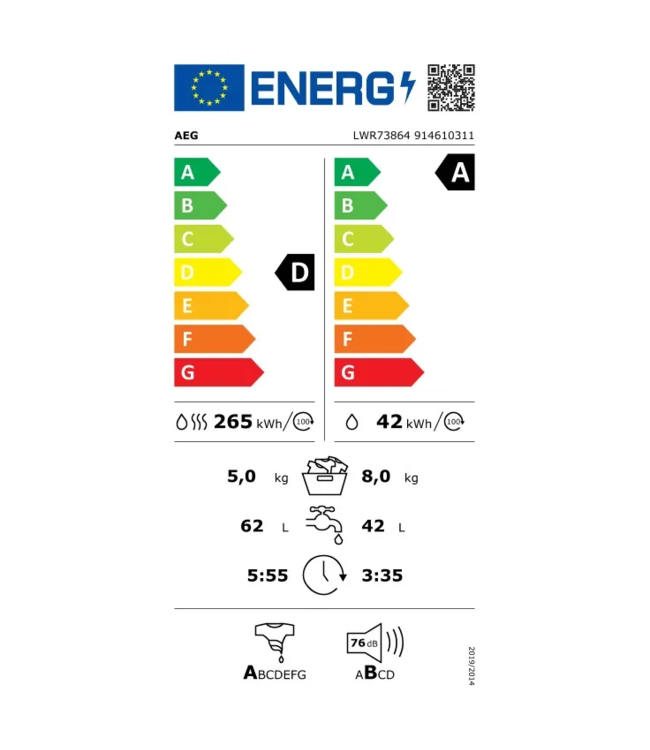 AEG 7000 ProSteam® - Condensatie Was-droogcombinatie 8 kg LWR73864