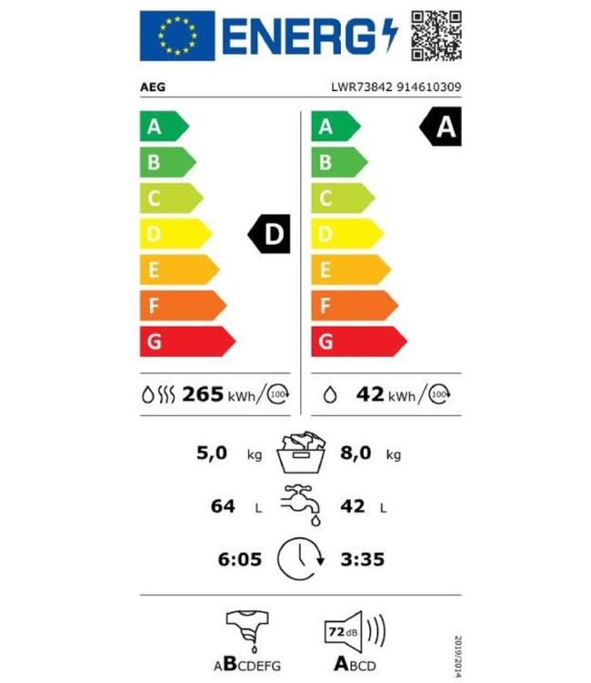 AEG 7000 ProSteam® - Condensatie Was-droogcombinatie 8 kg  LWR73842