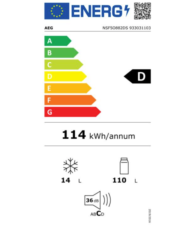 AEG Koelkast inbouw 88 cm NSF5O881DF