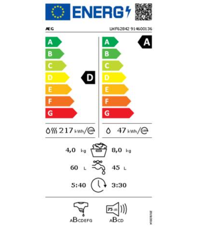 AEG 6000 OneGo - Condensatie Was-droogcombinatie 8 kg LWF62842