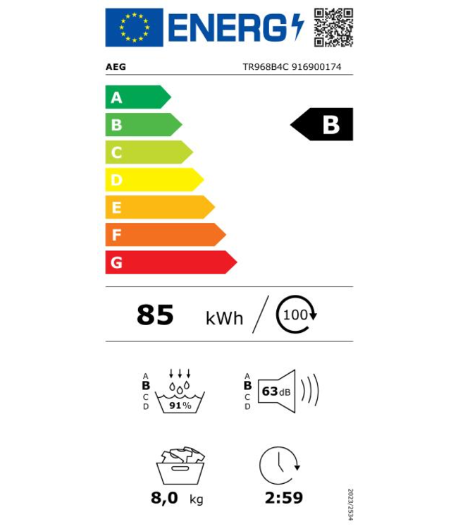 AEG 9000 AbsoluteCare® Plus - Warmtepomp Droger 8 kg TR968B4C
