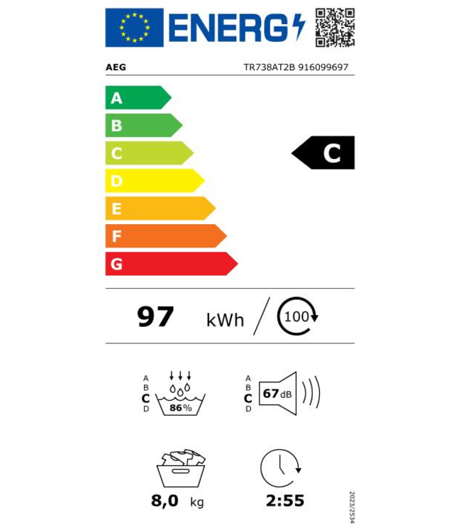 AEG 7000 serie SensiDry® Warmtepomp Droger 8 kg TR738AT2B